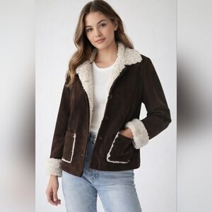 Faux Suede Shearling Sherpa Jacket Size S
